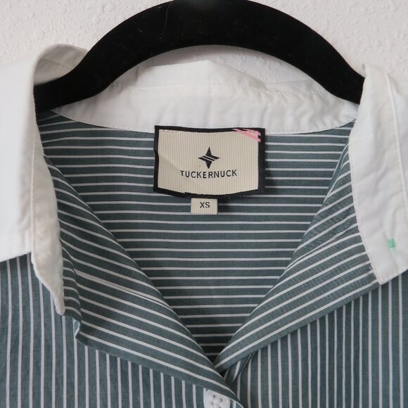 Tuckernuck Nadine Boyfriend Button Down – Green Stripe (XS) - Picture 3 of 5